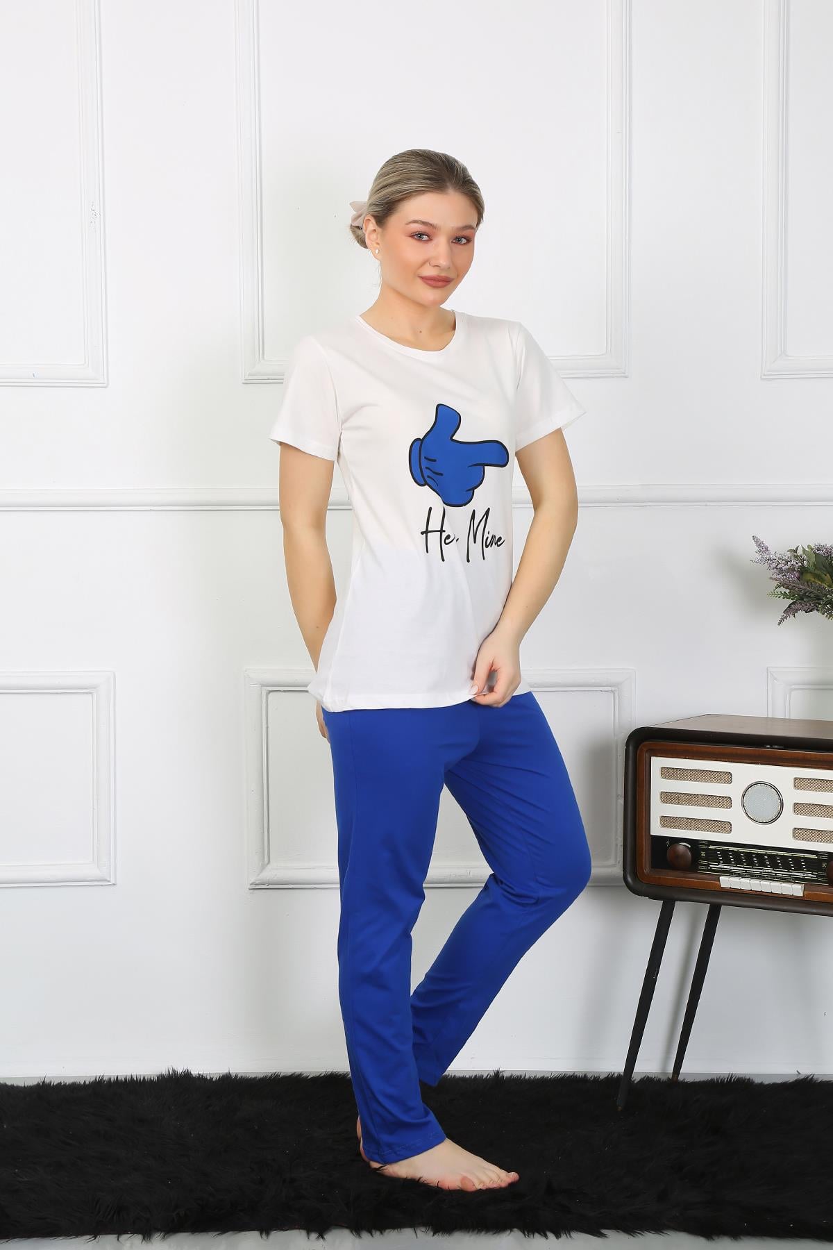 Akbeniz Kadın Pamuk Penye Sevgili Kombini Pijama Takımı Beyaz 50129 Tek Takım Fiyatıdır
