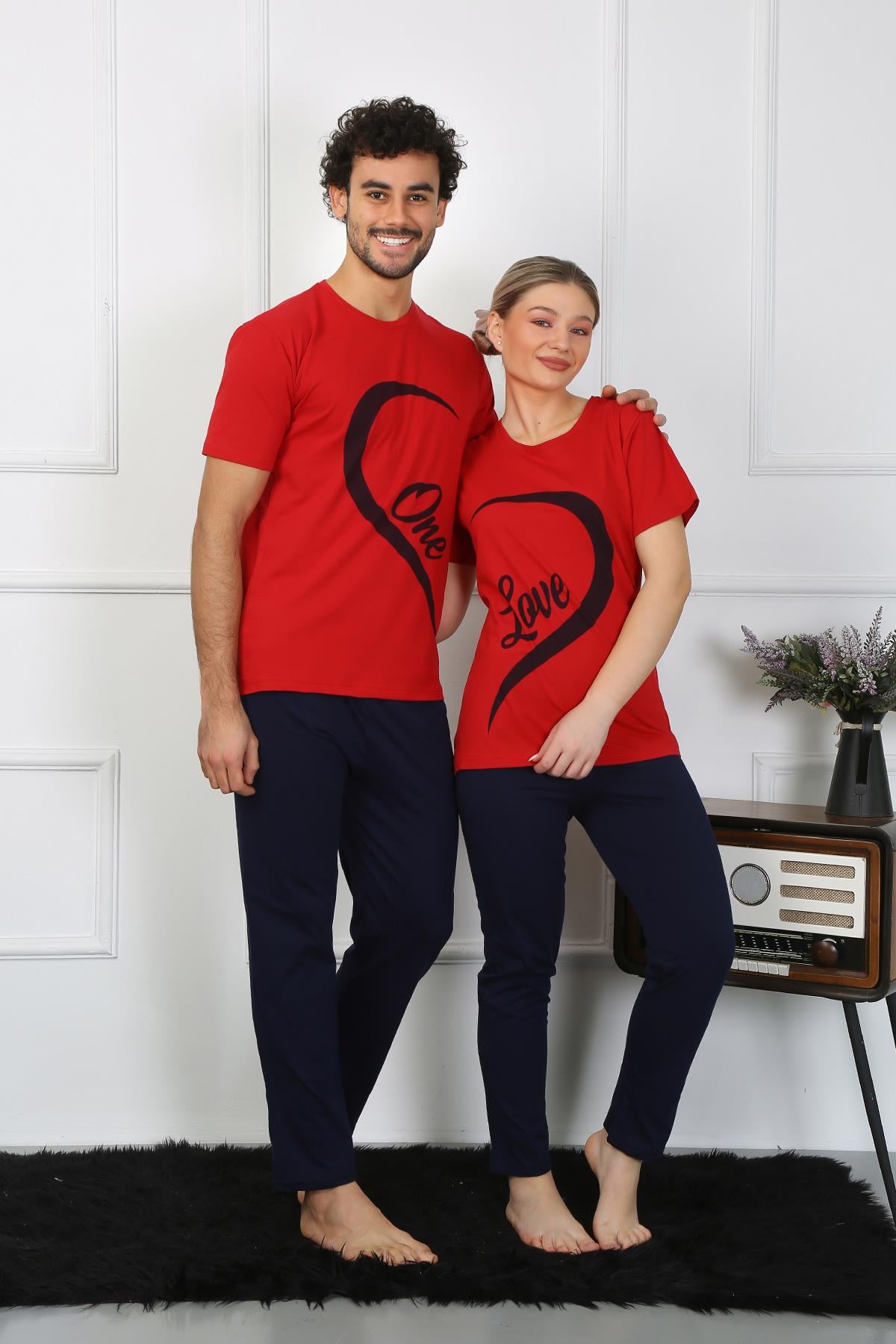 Akbeniz Kadın Pamuk Penye Sevgili Kombini Pijama Takımı Kırmızı 50128 Tek Takım Fiyatıdır