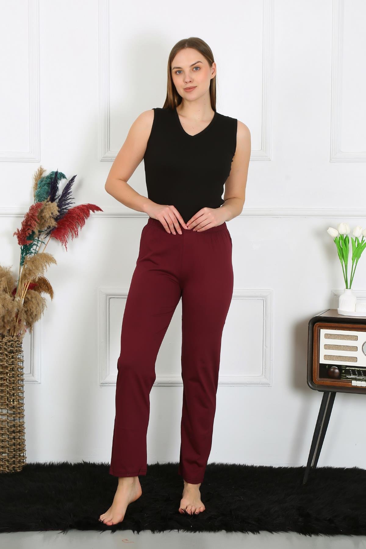 Akbeniz Kadın Pamuk Penye Tek Alt Pijama Bordo 27513