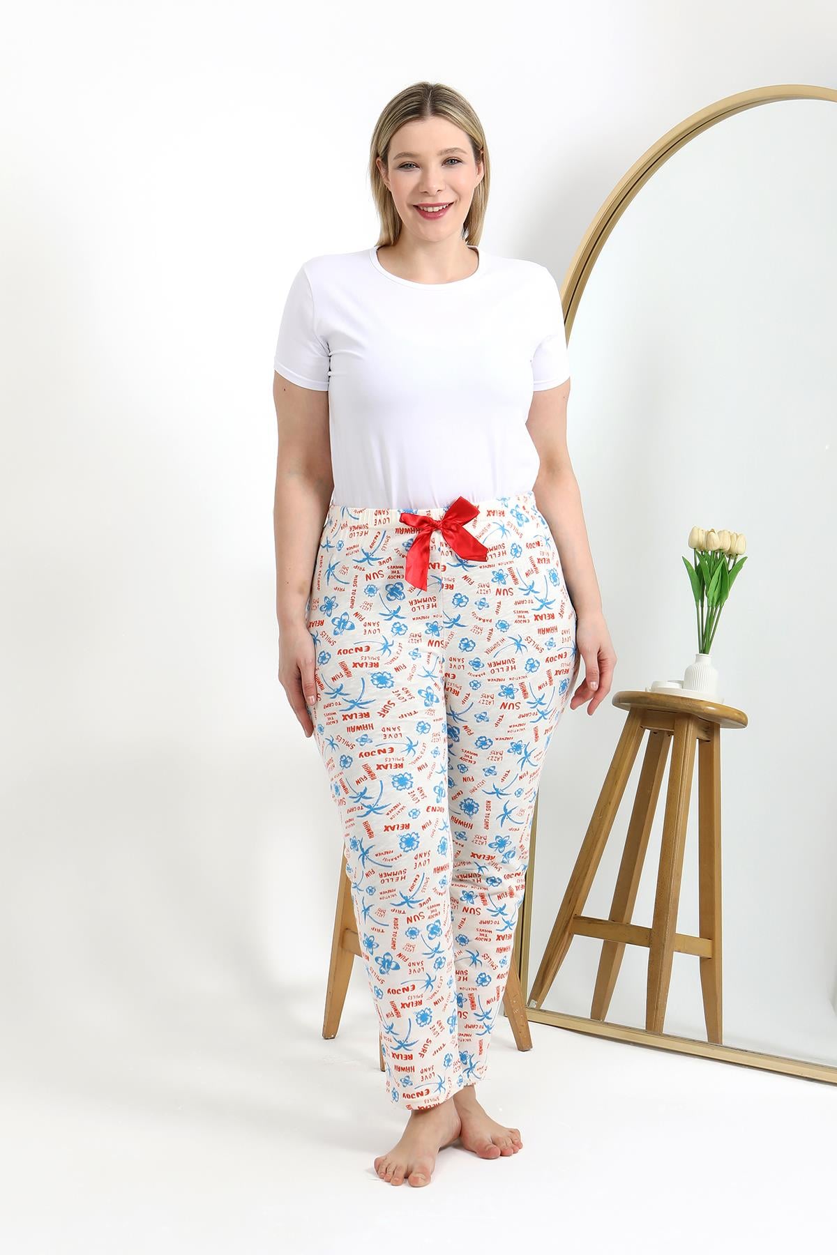 Akbeniz Kadın Pamuklu Büyük Beden Alt Pijama 27558 Ekru