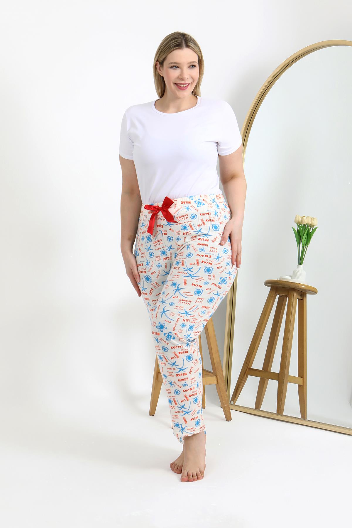 Akbeniz Kadın Pamuklu Büyük Beden Alt Pijama 27558 Ekru