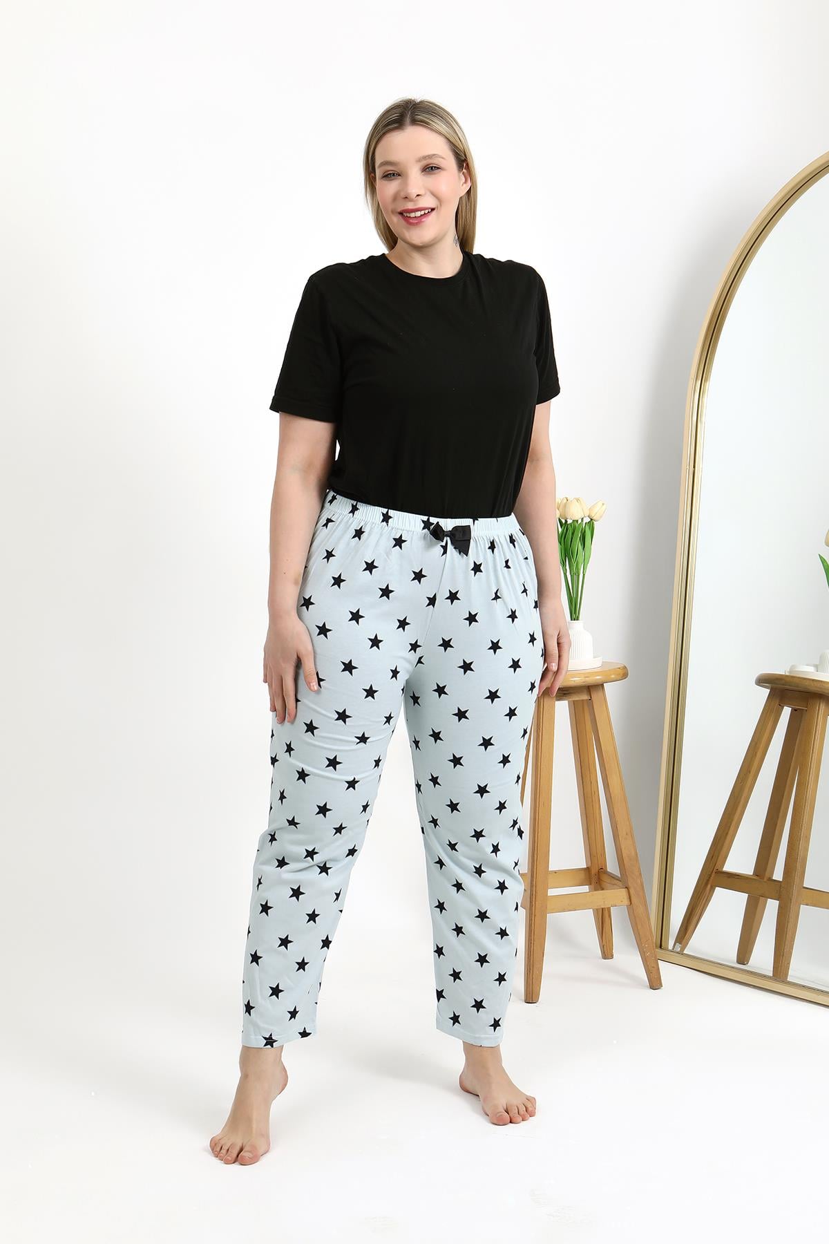 Akbeniz Kadın Pamuklu Büyük Beden Alt Pijama 27557 Buz Mavisi