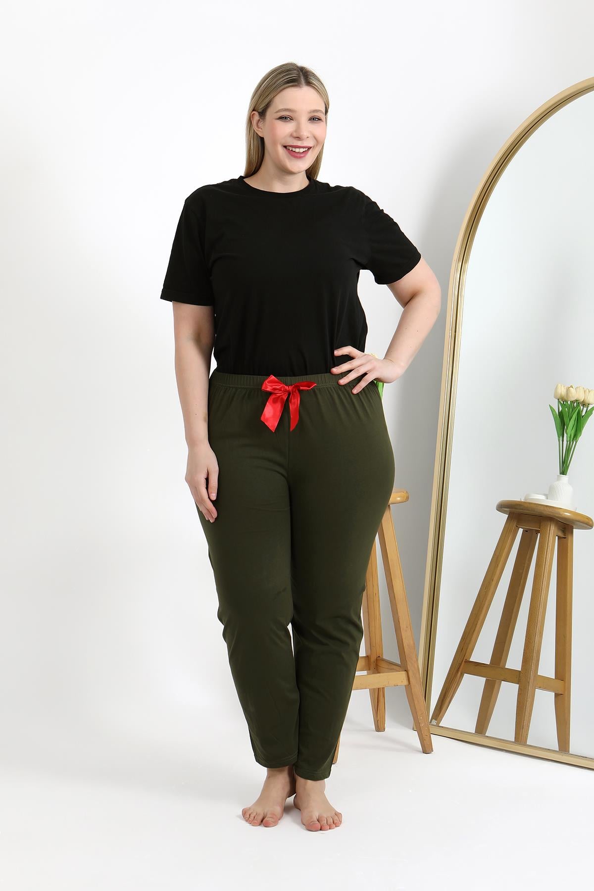 Akbeniz Kadın Pamuklu Büyük Beden Alt Pijama 27559 Haki