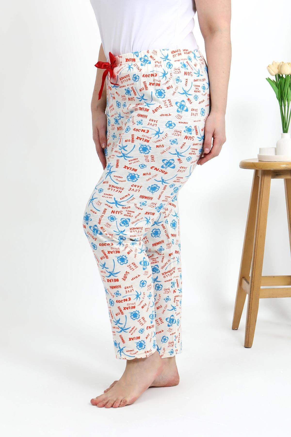 Akbeniz Kadın Pamuklu Büyük Beden Alt Pijama 27558 Ekru