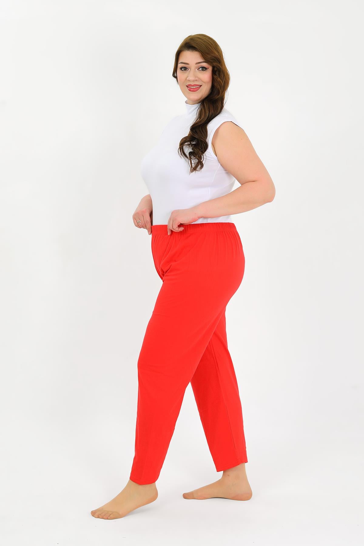 Akbeniz Kadın Pamuklu Büyük Beden Alt Pijama Kırmızı 27560 