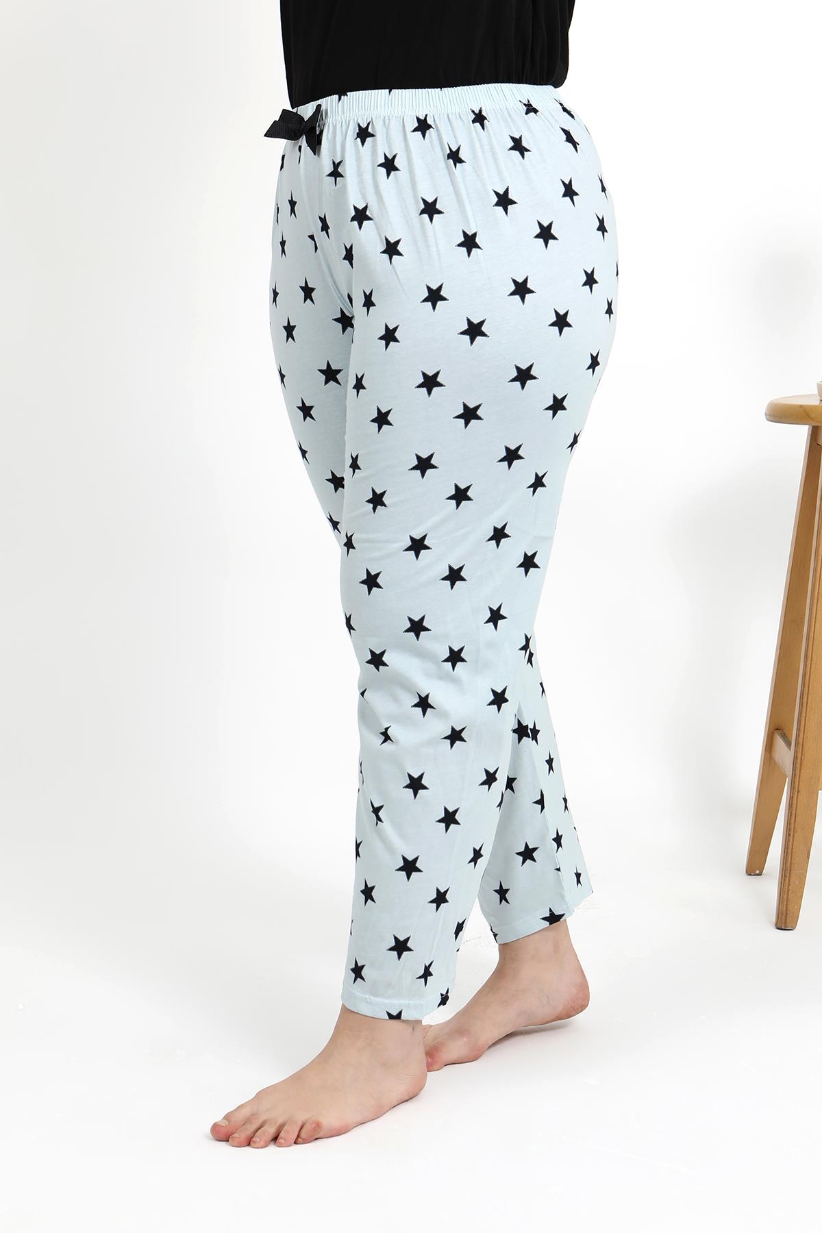Akbeniz Kadın Pamuklu Büyük Beden Alt Pijama 27557 Buz Mavisi