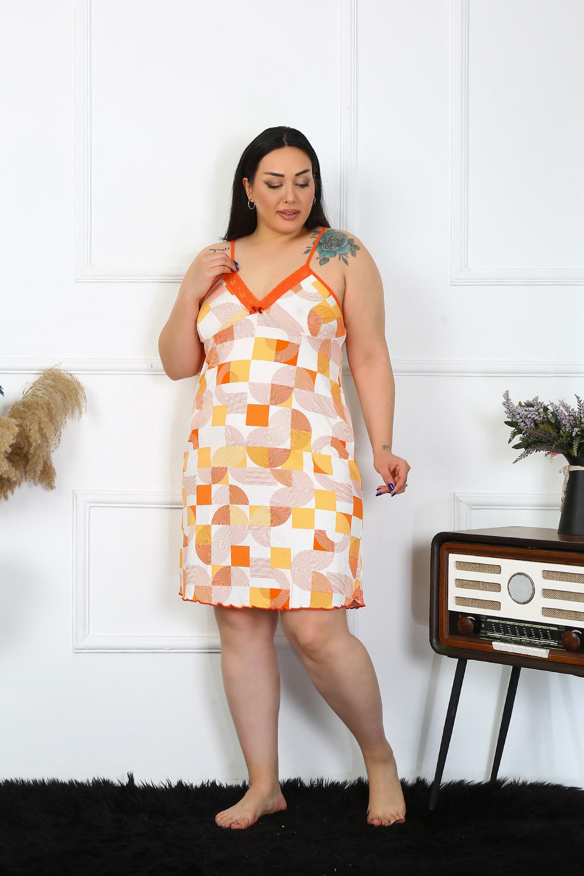 Akbeniz Kadın Pamuklu İp Askılı Büyük Beden Gecelik 1027