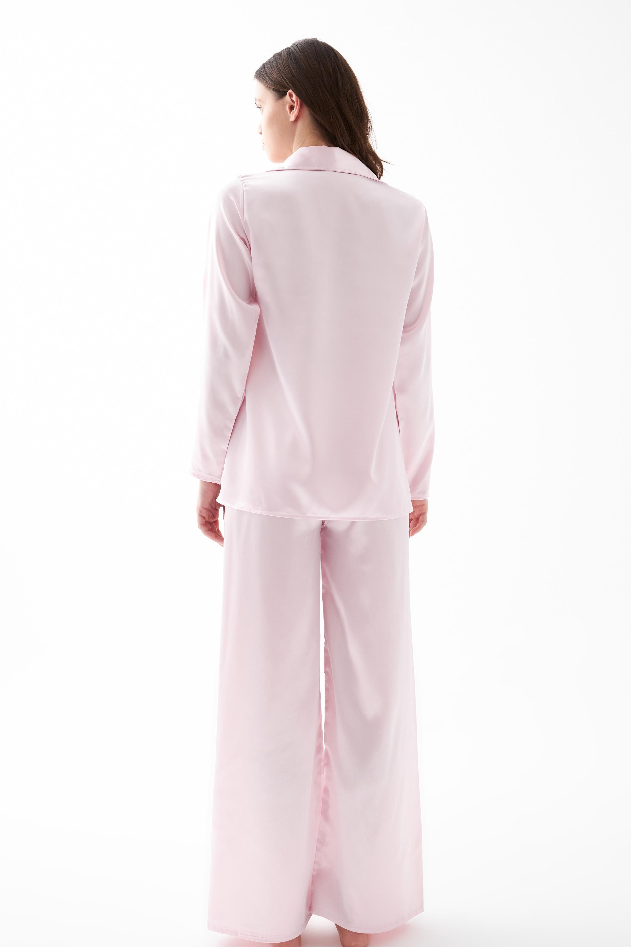 Akbeniz Kadın Pembe Oversize Saten Pijama Takımı