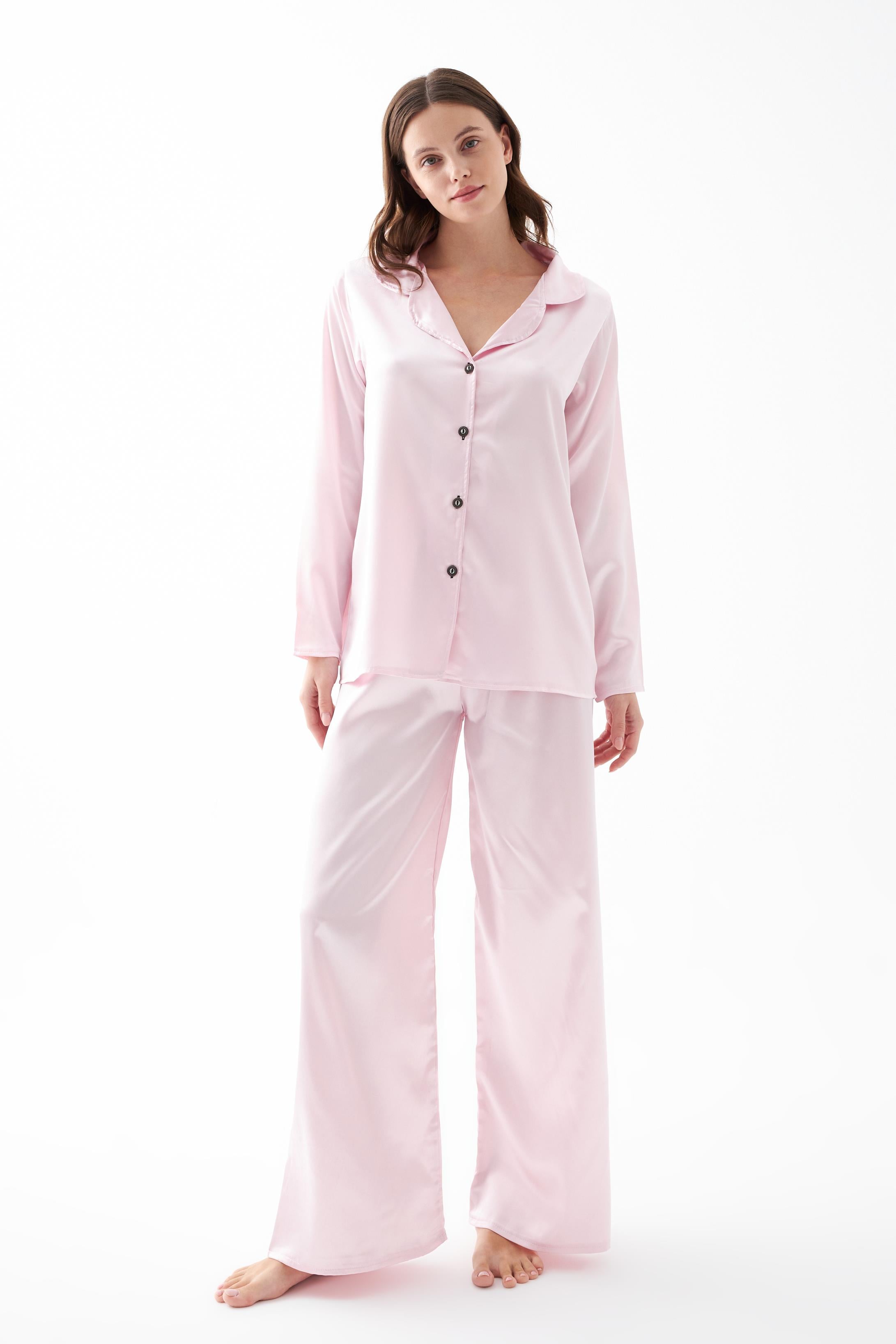 Akbeniz Kadın Pembe Oversize Saten Pijama Takımı