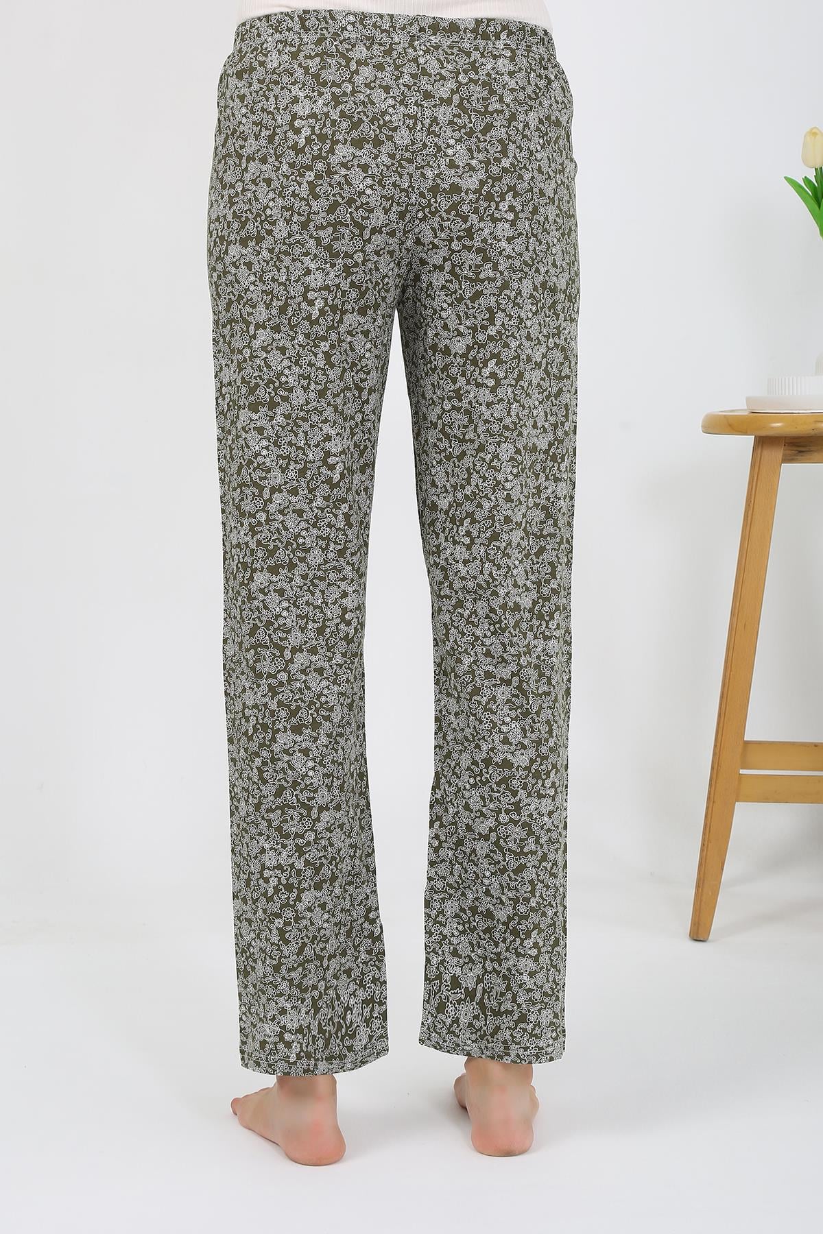 Akbeniz Kadın Penye Desenli Tek Alt Pijama 27533 Haki