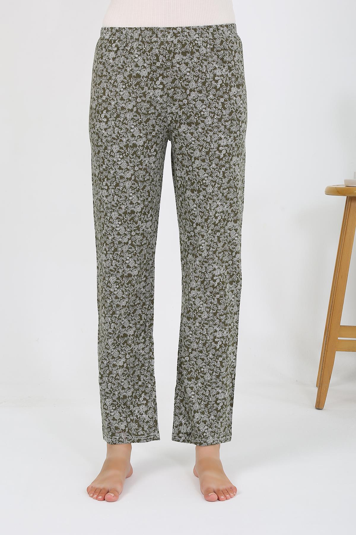 Akbeniz Kadın Penye Desenli Tek Alt Pijama 27533 Haki