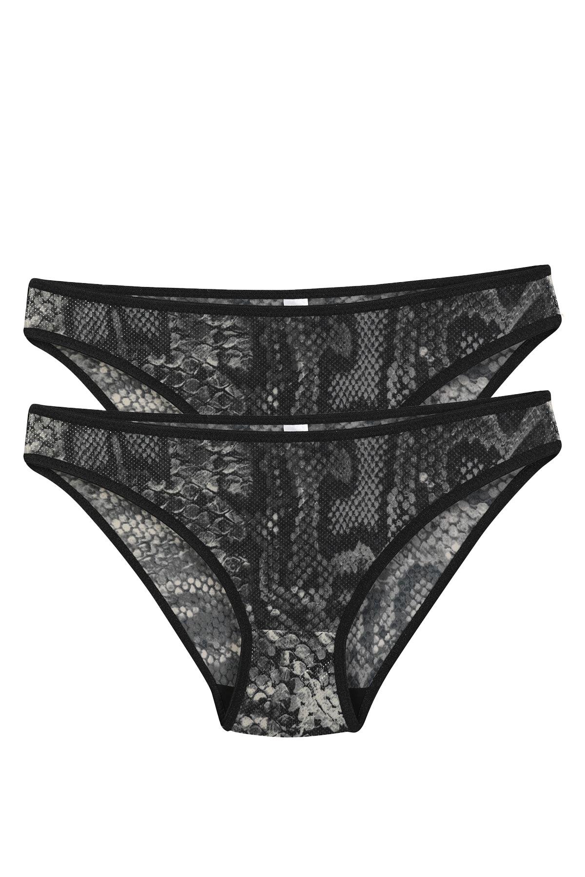 Akbeniz Kadın Siyah Yılan Desenli 2’li Slip