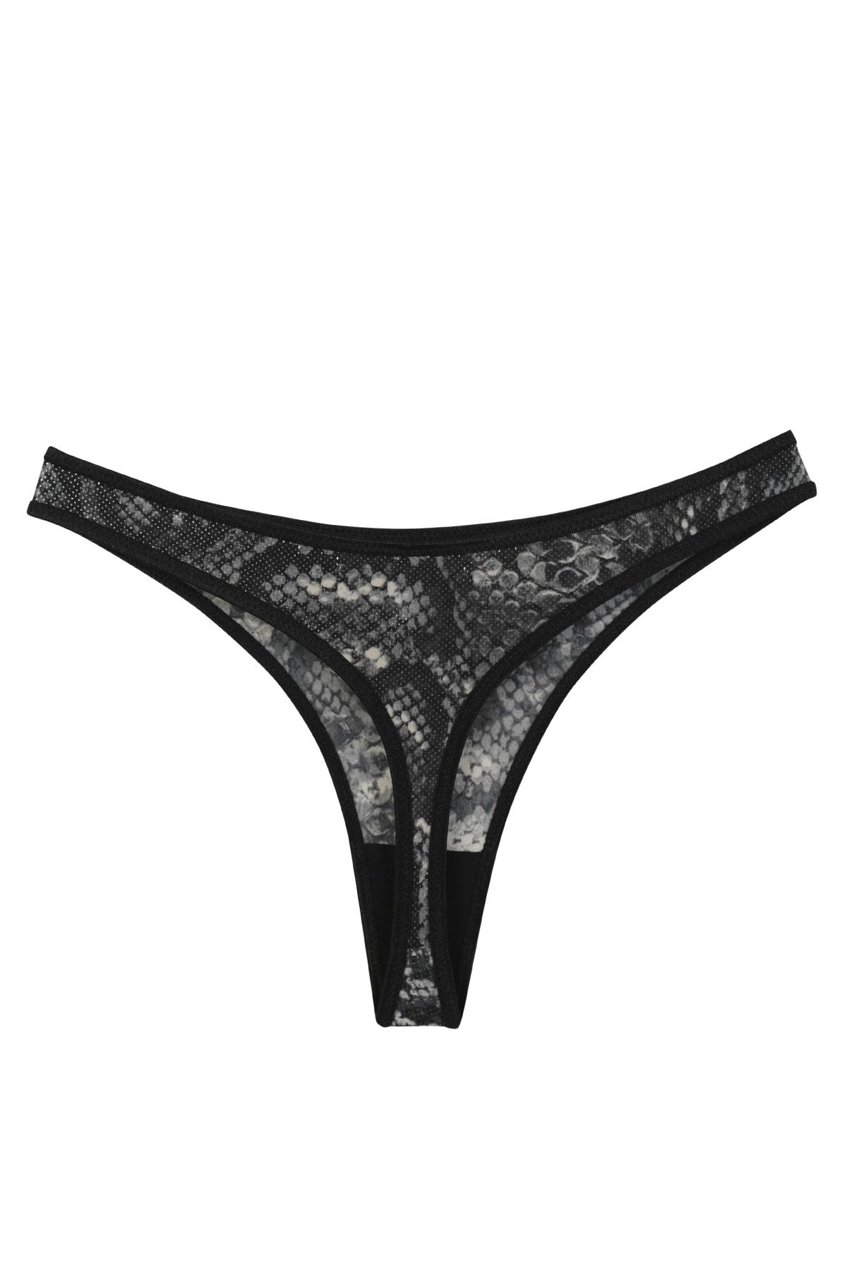 Akbeniz Kadın Siyah Yılan Desenli 2li Tanga Slip