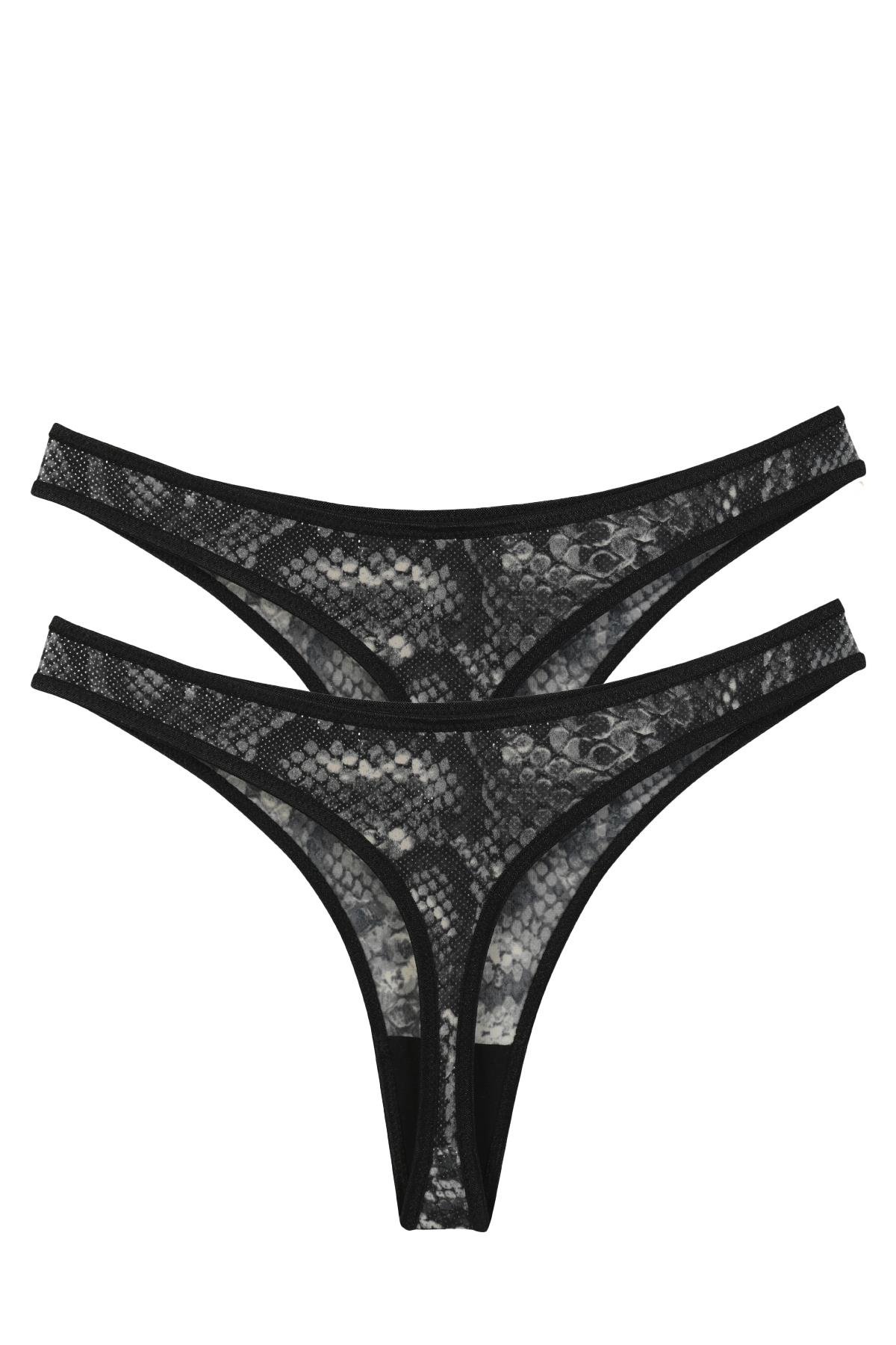 Akbeniz Kadın Siyah Yılan Desenli 2’li Tanga Slip