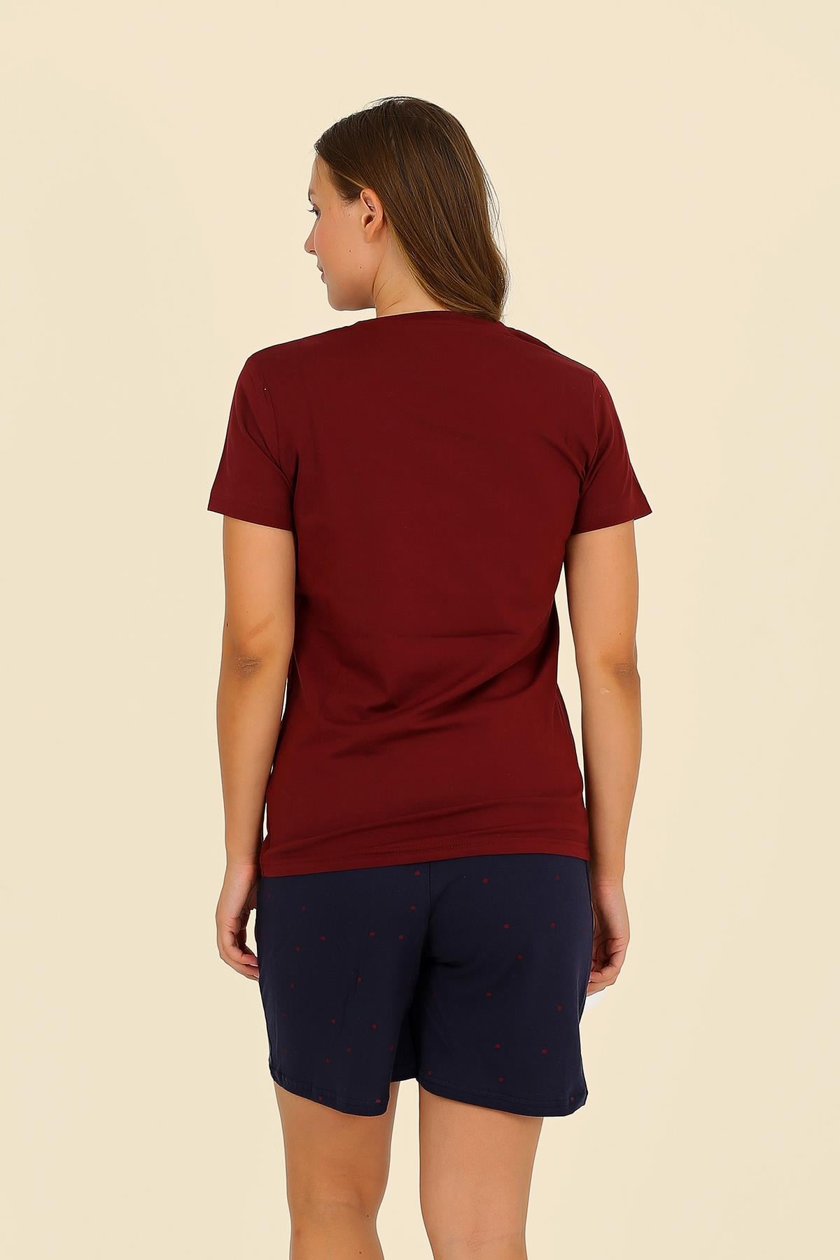 Akbeniz Kadın Şortlu Kısa Kol Penye Pijama Takım Bordo 3622 