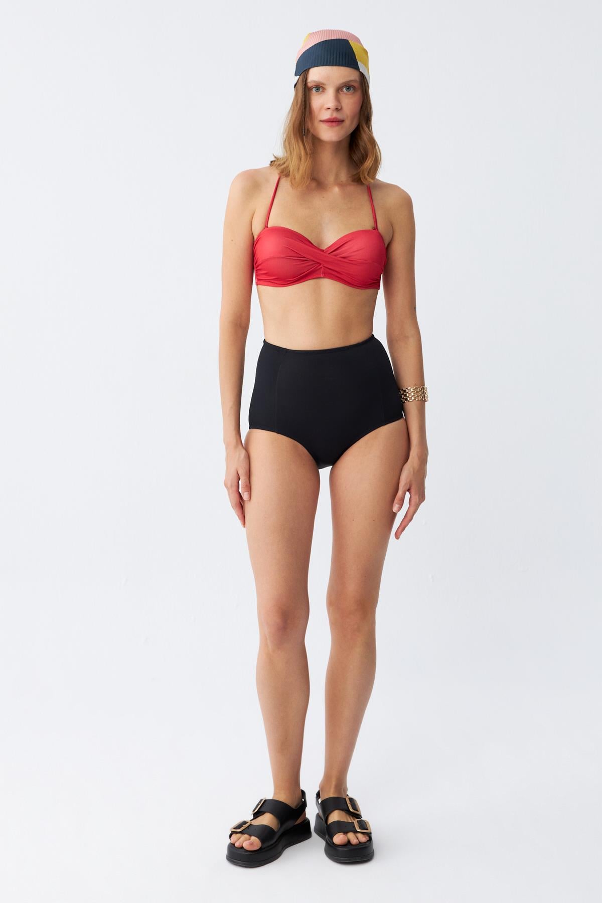 Akbeniz Kadın Straplez Kırmızı Yüksek Bel Bikini Takımı