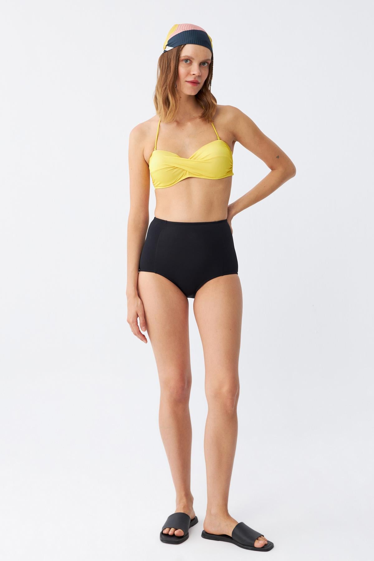 Akbeniz Kadın Straplez Sarı Yüksek Bel Bikini Takımı