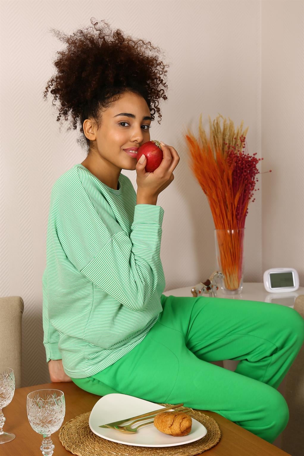 Akbeniz Kadın Uzun Kol 3 İplik Penye Pijama Takım 4191