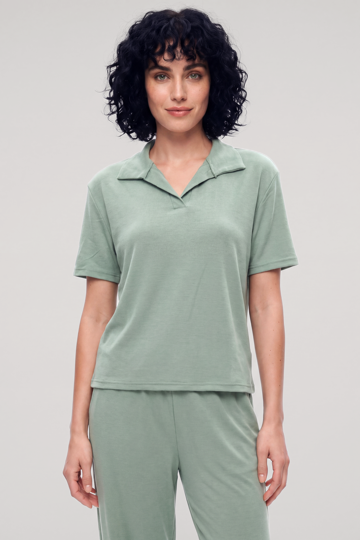 Akbeniz Kadın Yeşil Polo Yaka Pijama Takımı