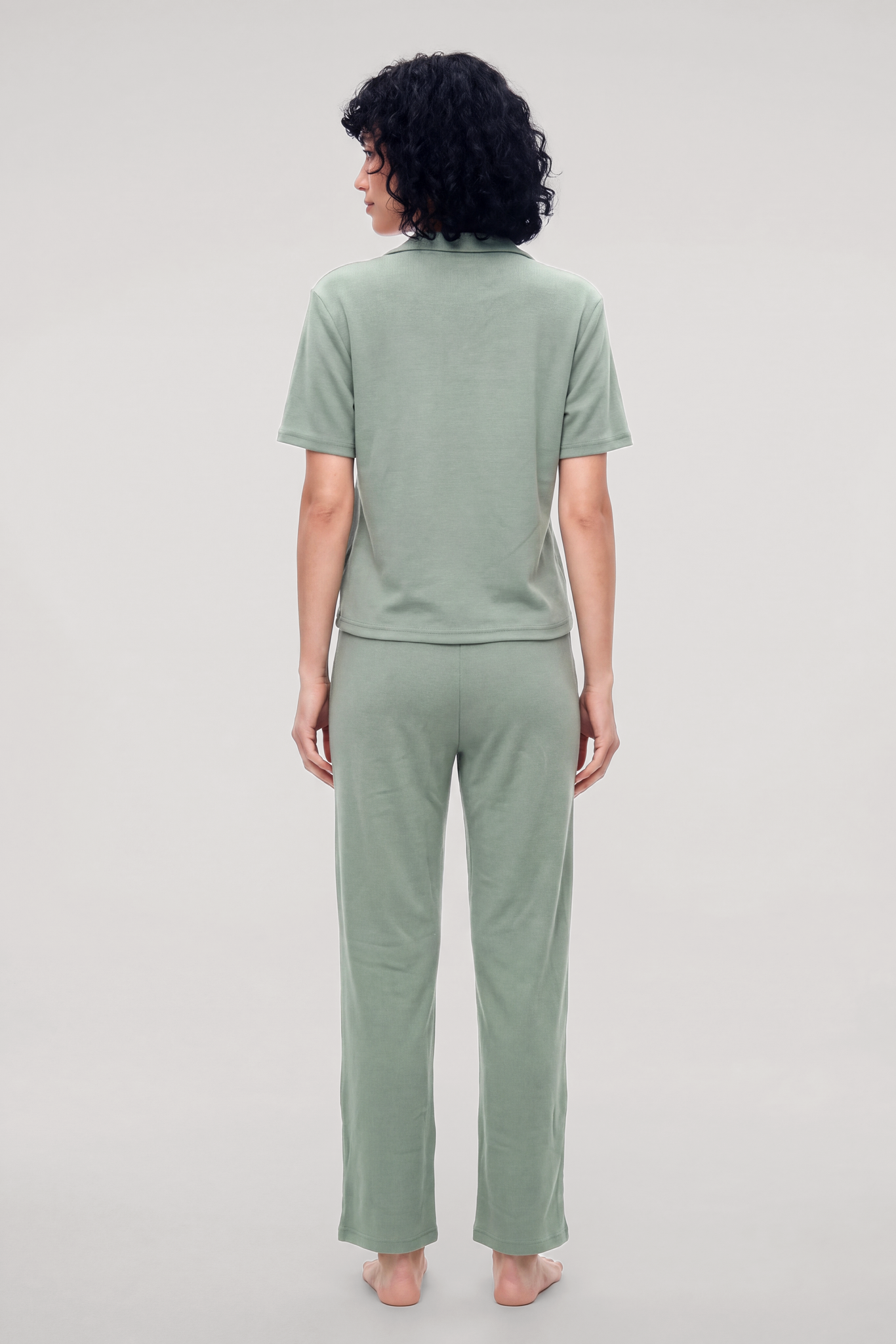 Akbeniz Kadın Yeşil Polo Yaka Pijama Takımı