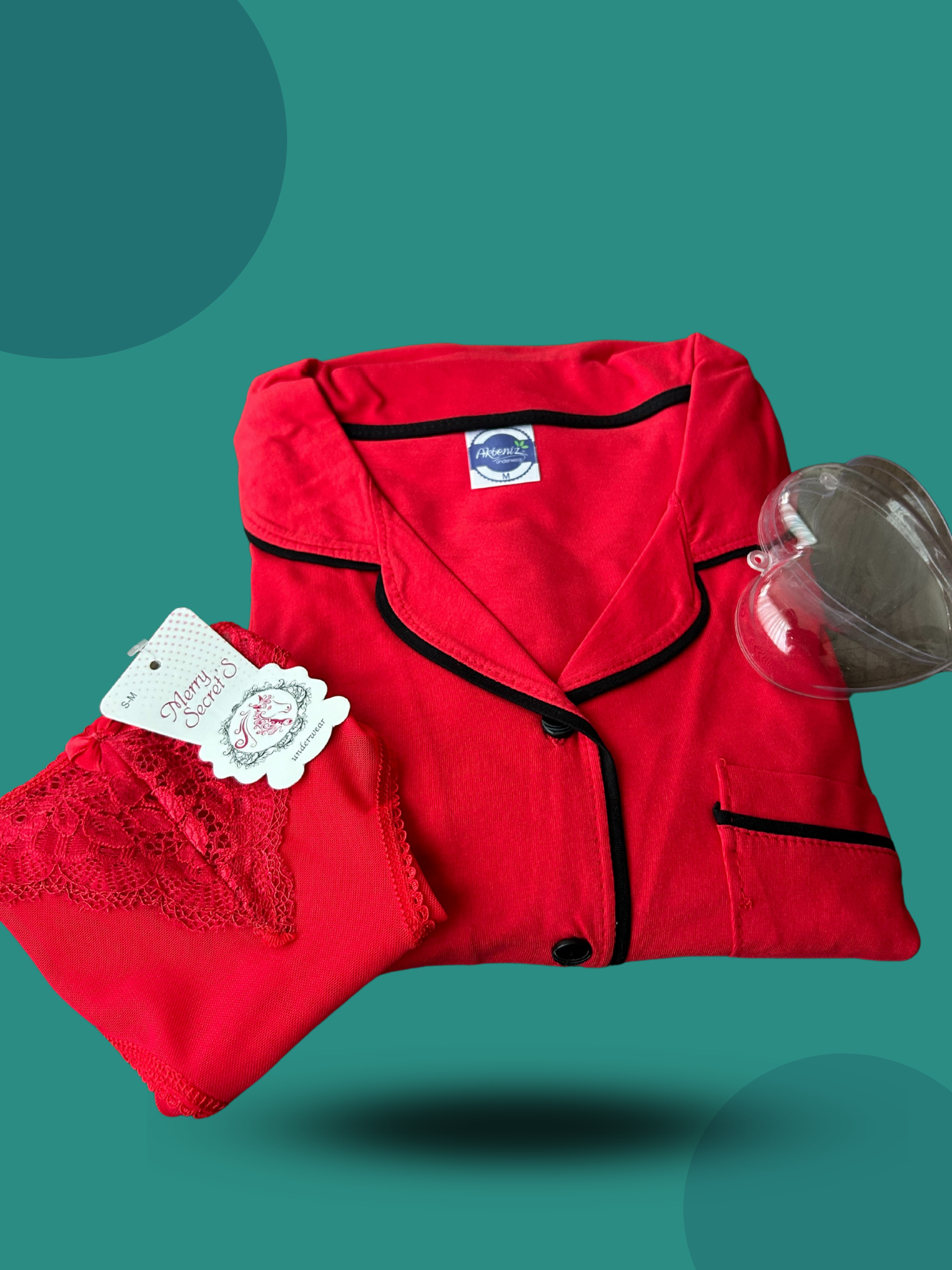 Akbeniz Kadın Yılbaşı 2li Özel Kalp Kutulu Slip - Pijama Hediye Seti 20244