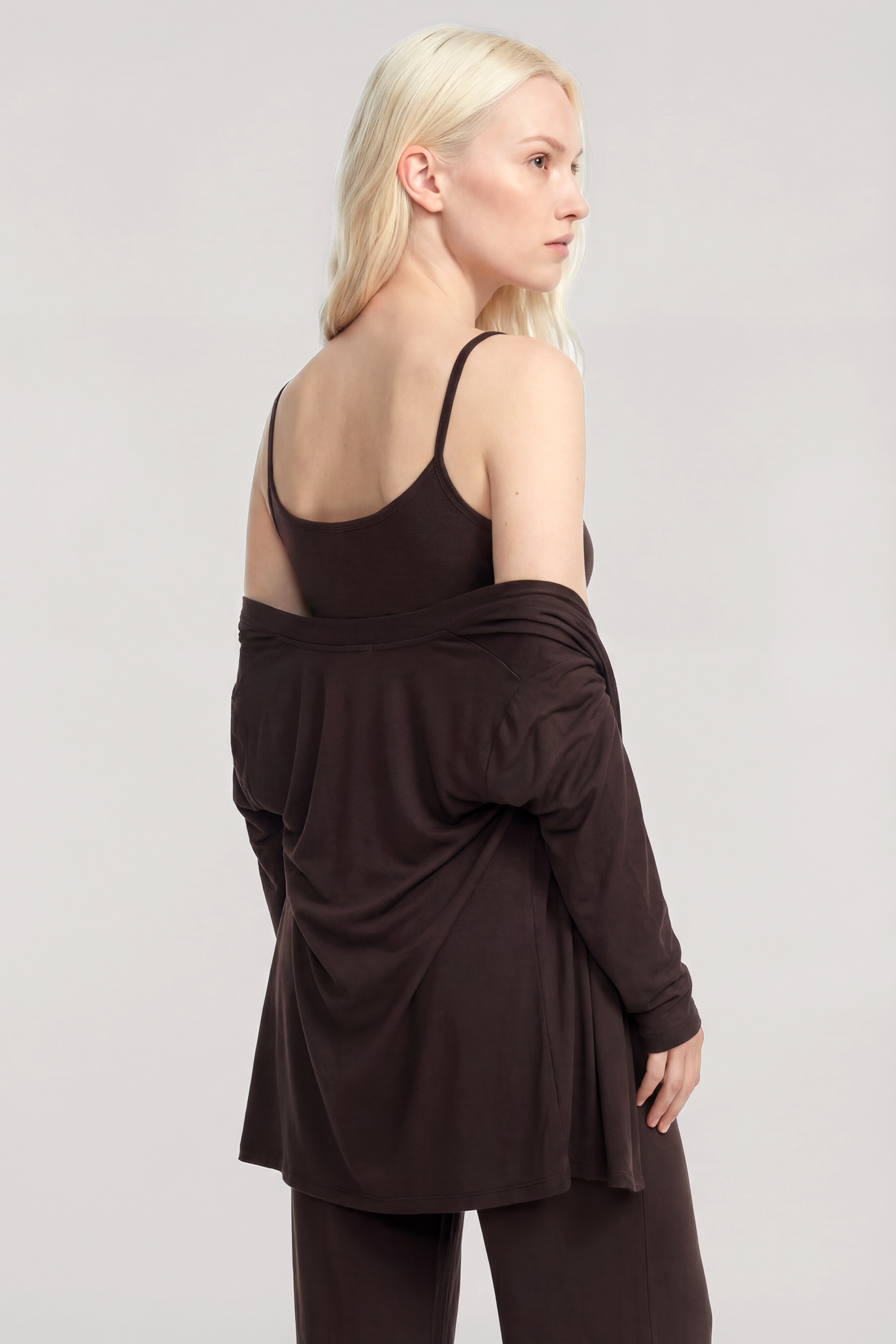 Akbeniz Kısa Kimono 3lü Takım Kahve