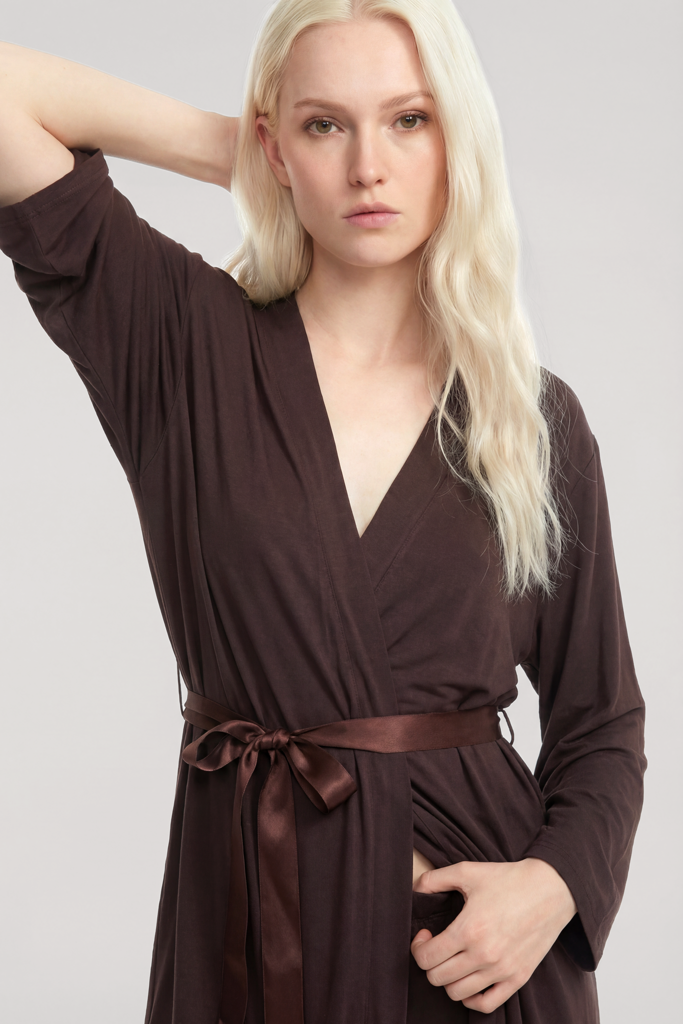 Akbeniz Kısa Kimono 3lü Takım Kahve