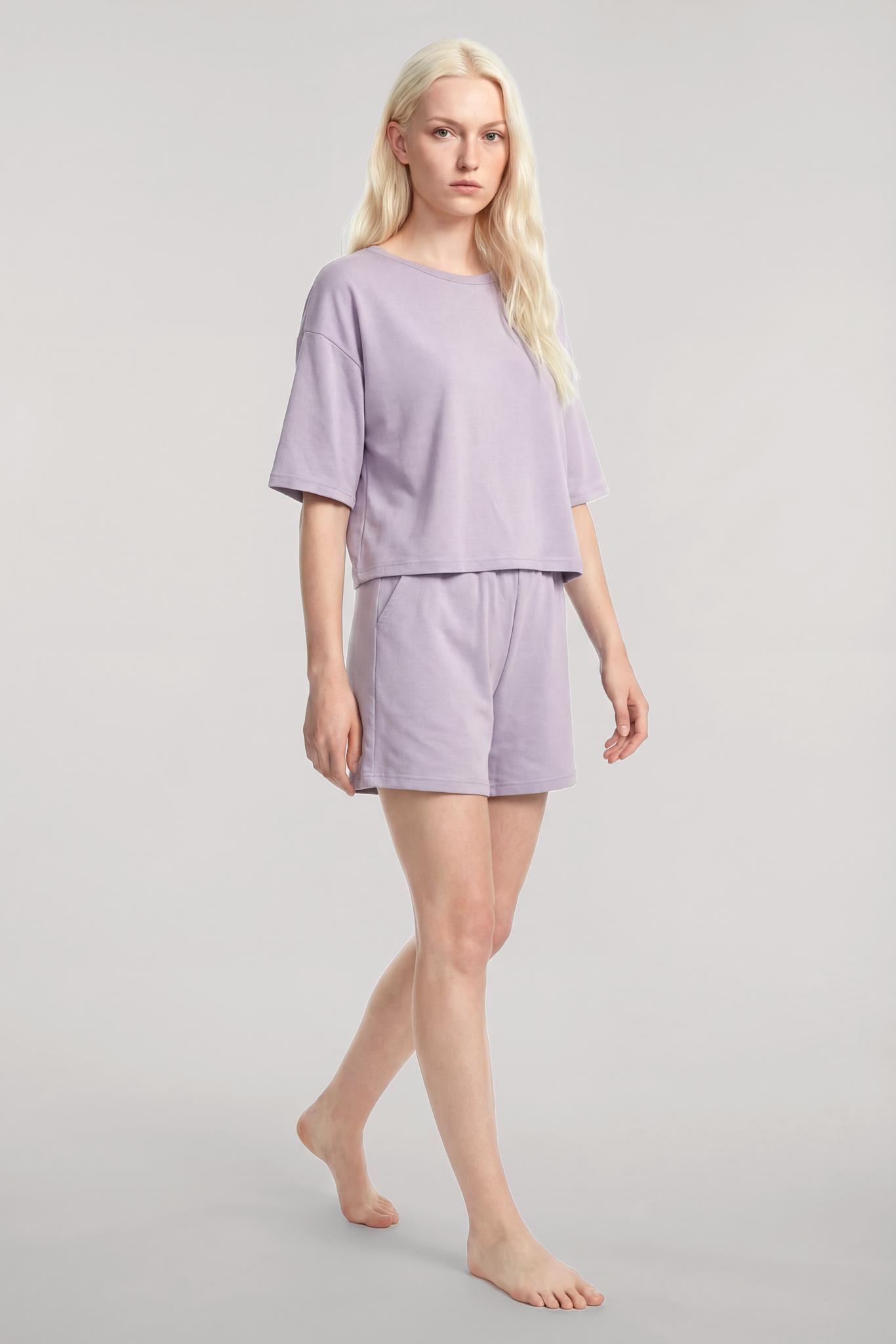 Akbeniz Kısa Kollu Şortlu Pijama Takımı Lila