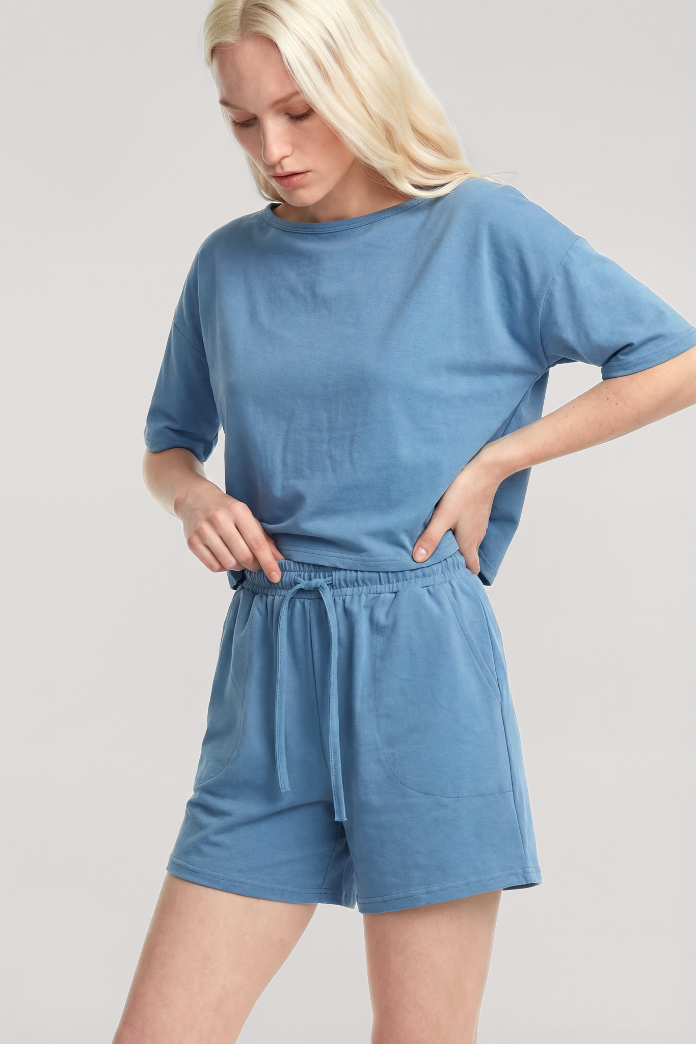 Akbeniz Kısa Kollu Şortlu Pijama Takımı Mavi