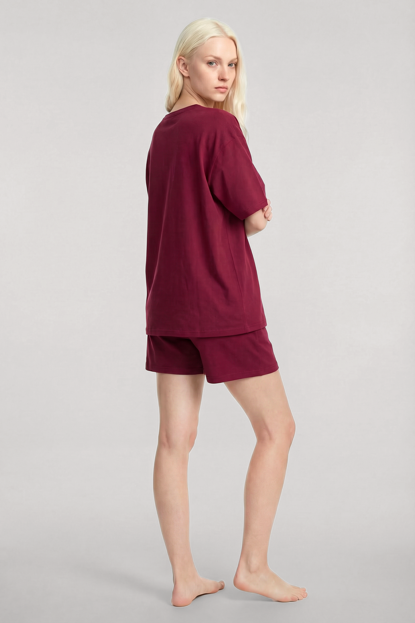 Akbeniz Kısa Kollu Şortlu Pijama Takımı Bordo