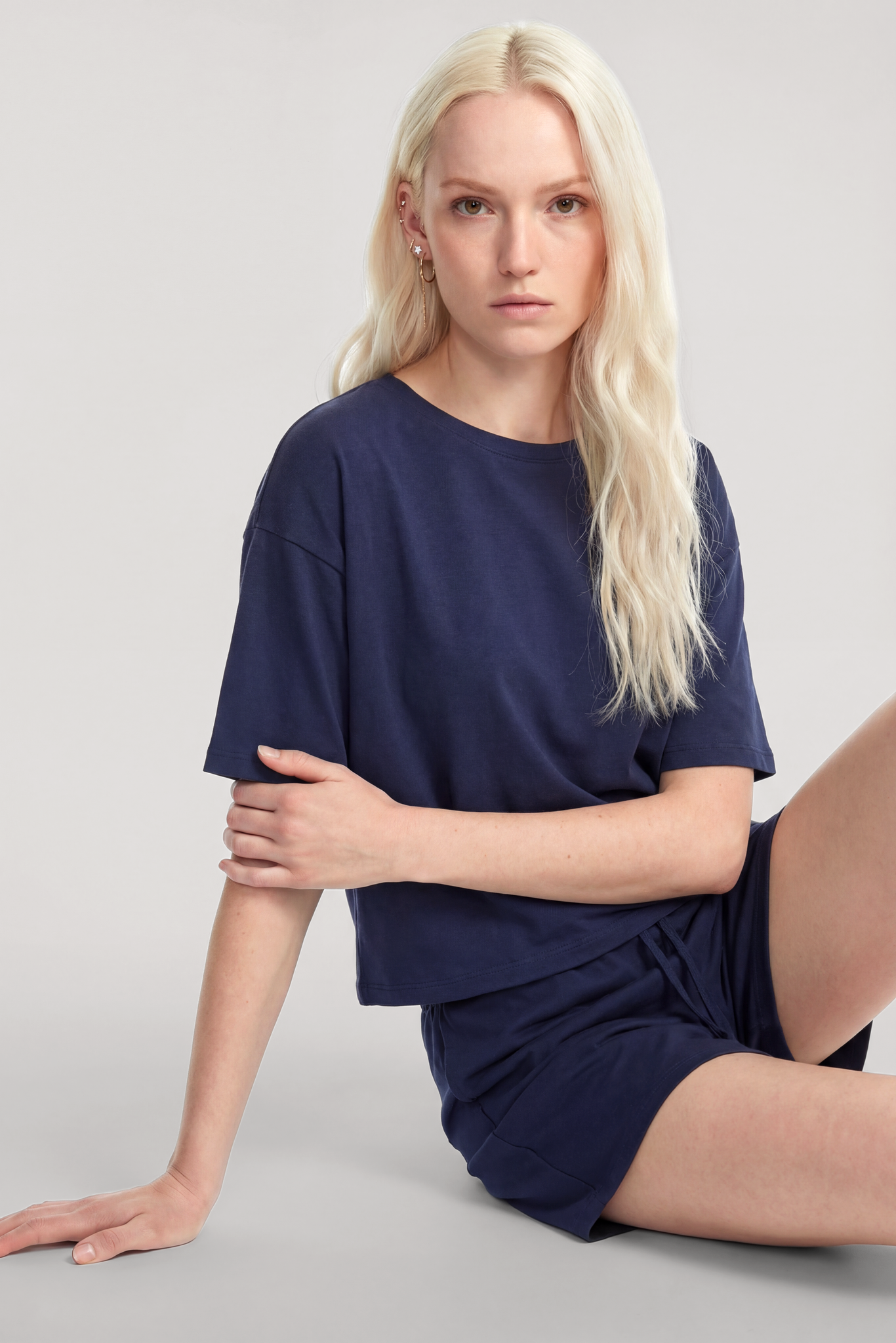 Akbeniz Kısa Kollu Şortlu Pijama Takımı Lacivert
