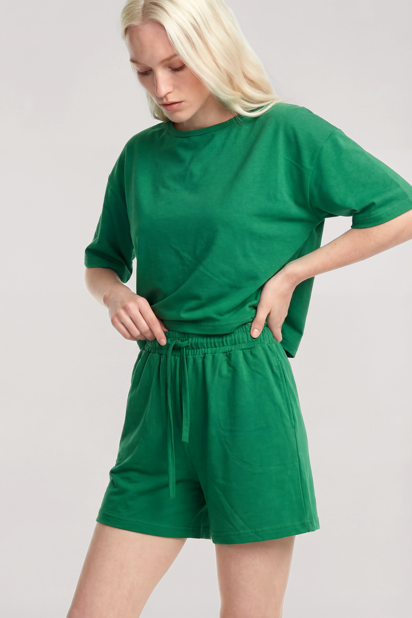 Akbeniz Kısa Kollu Şortlu Pijama Takımı Yeşil