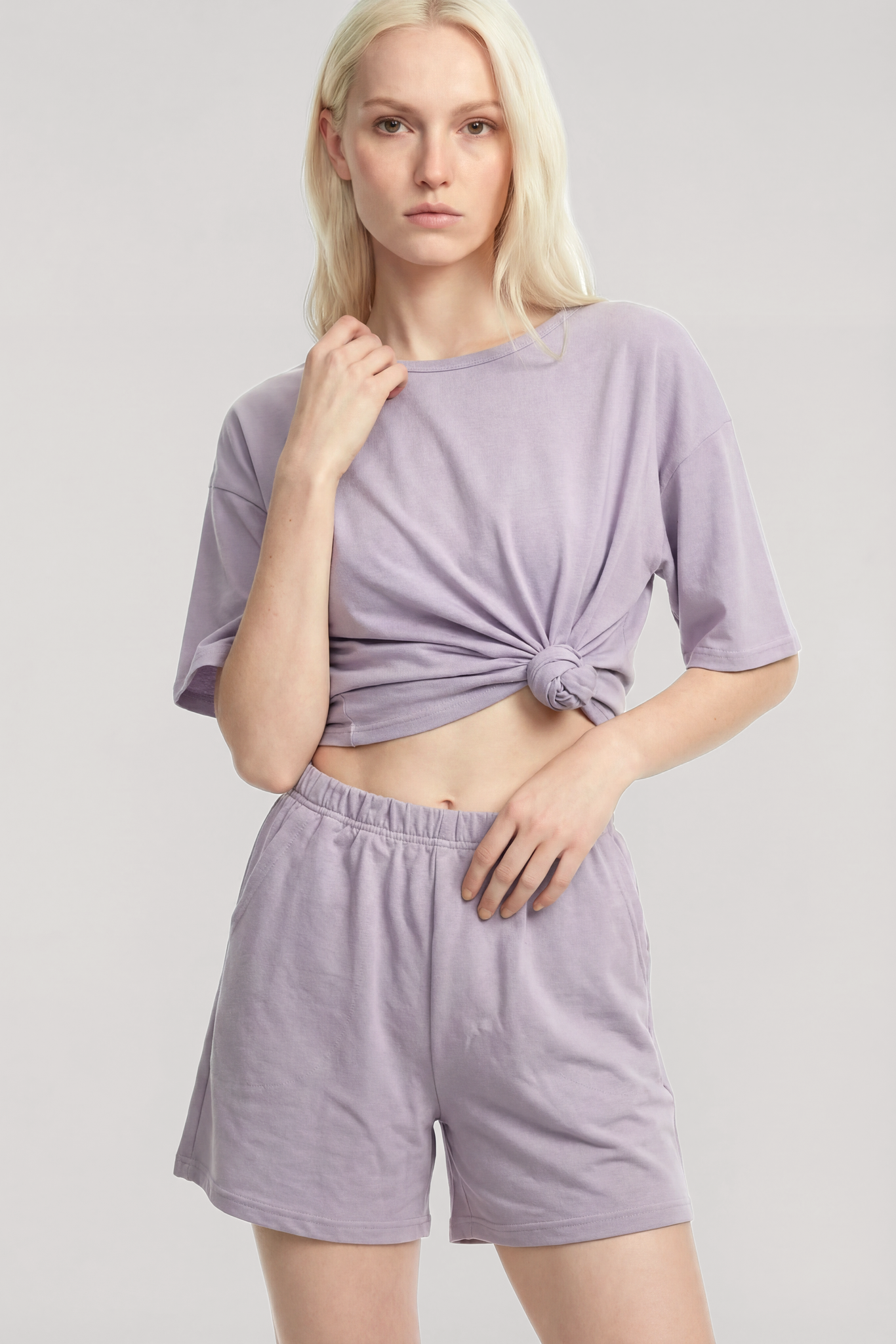 Akbeniz Kısa Kollu Şortlu Pijama Takımı Lila