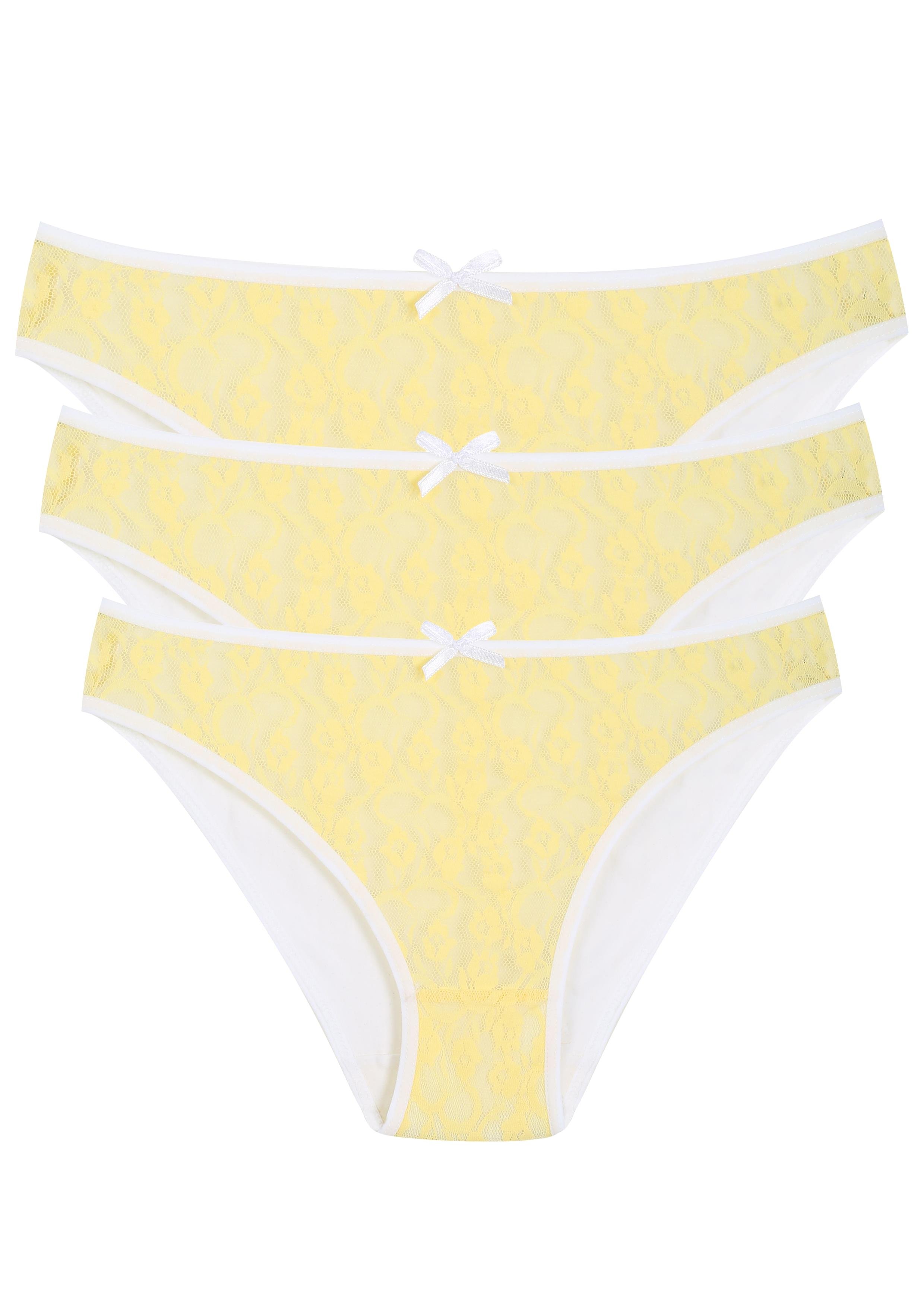 Akbeniz Pamuklu Dantelli 3lü Külot Sarı 40258