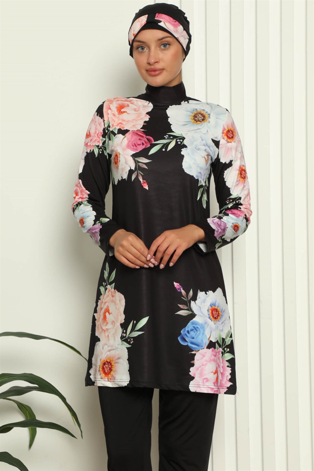 Akbeniz Tam Tesettür Dijital Desenli Mayo 31045