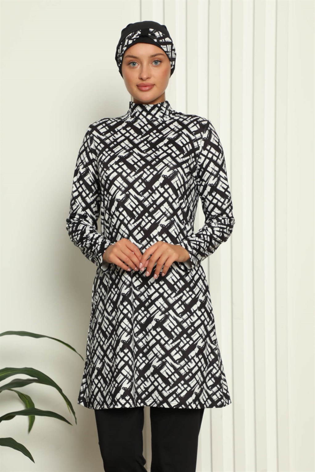 Akbeniz Tam Tesettür Dijital Desenli Mayo 31037