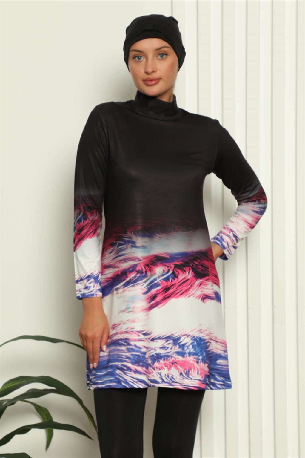 Akbeniz Tam Tesettür Dijital Desenli Mayo 31042