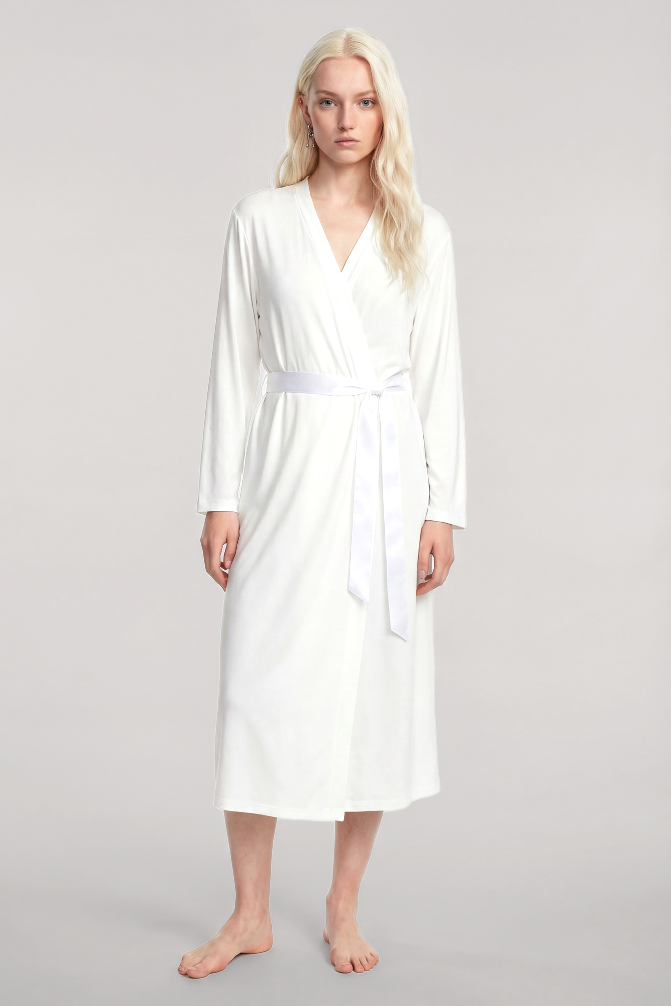 Akbeniz Uzun Kimono 3lü Takım Ekru