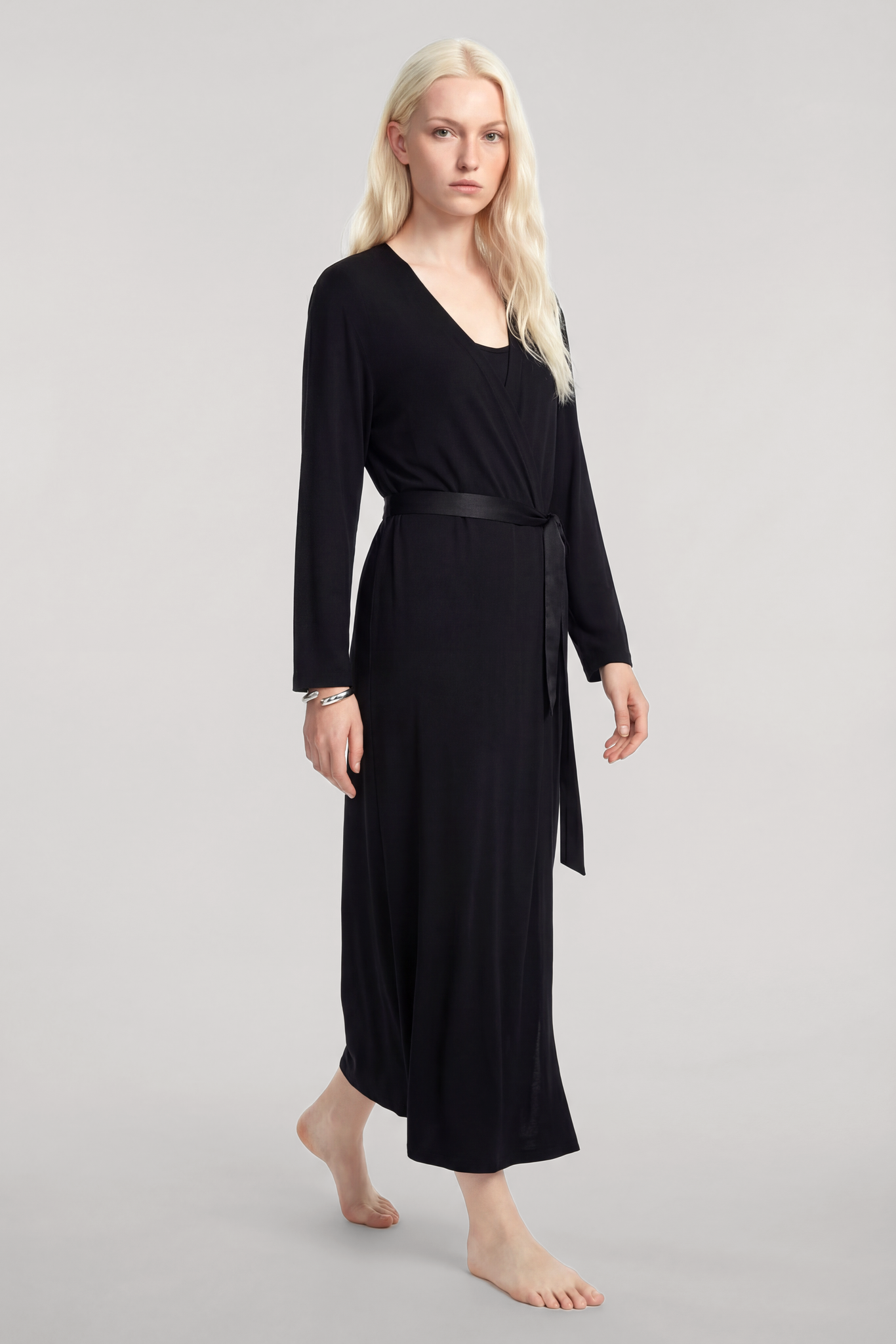 Akbeniz Uzun Kimono 3lü Takım Siyah