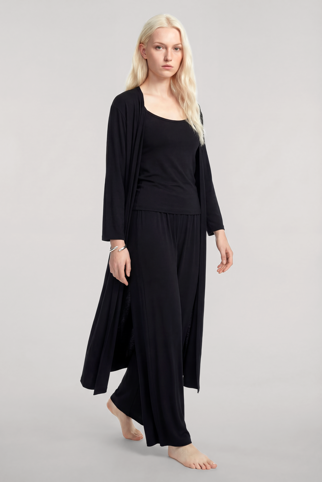 Akbeniz Uzun Kimono 3lü Takım Siyah