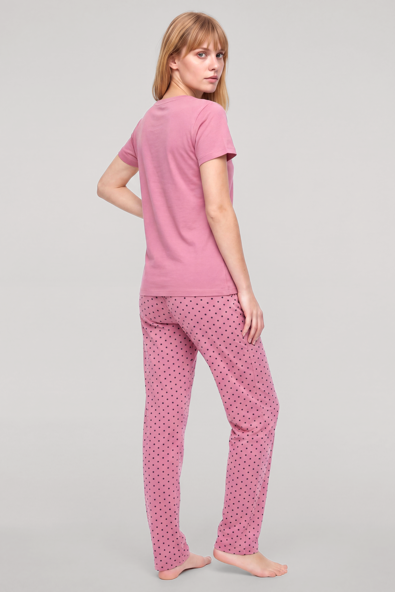 Kadın Kısa Kol Penye Pijama Takım - Somon