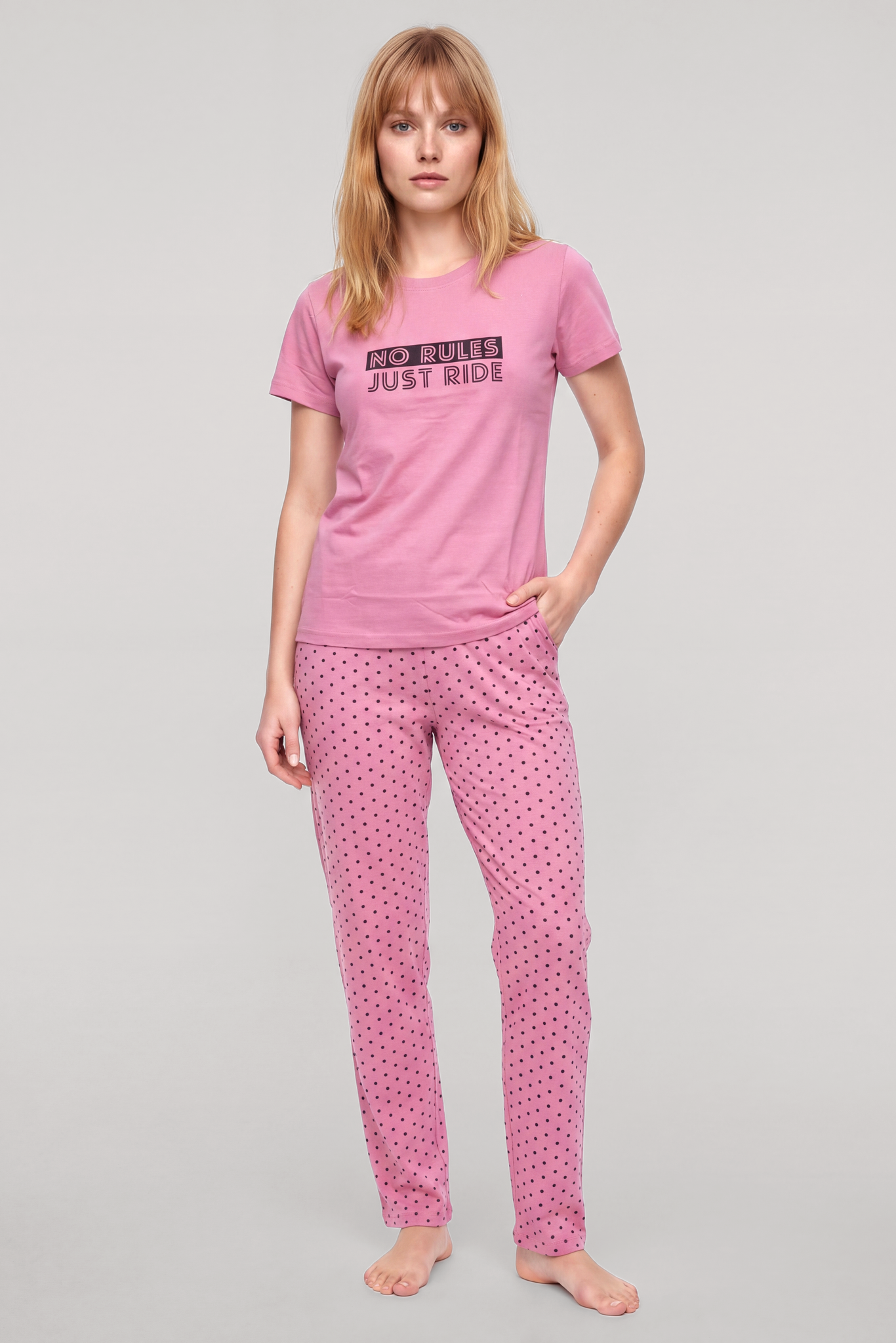 Kadın Kısa Kol Penye Pijama Takım - Somon