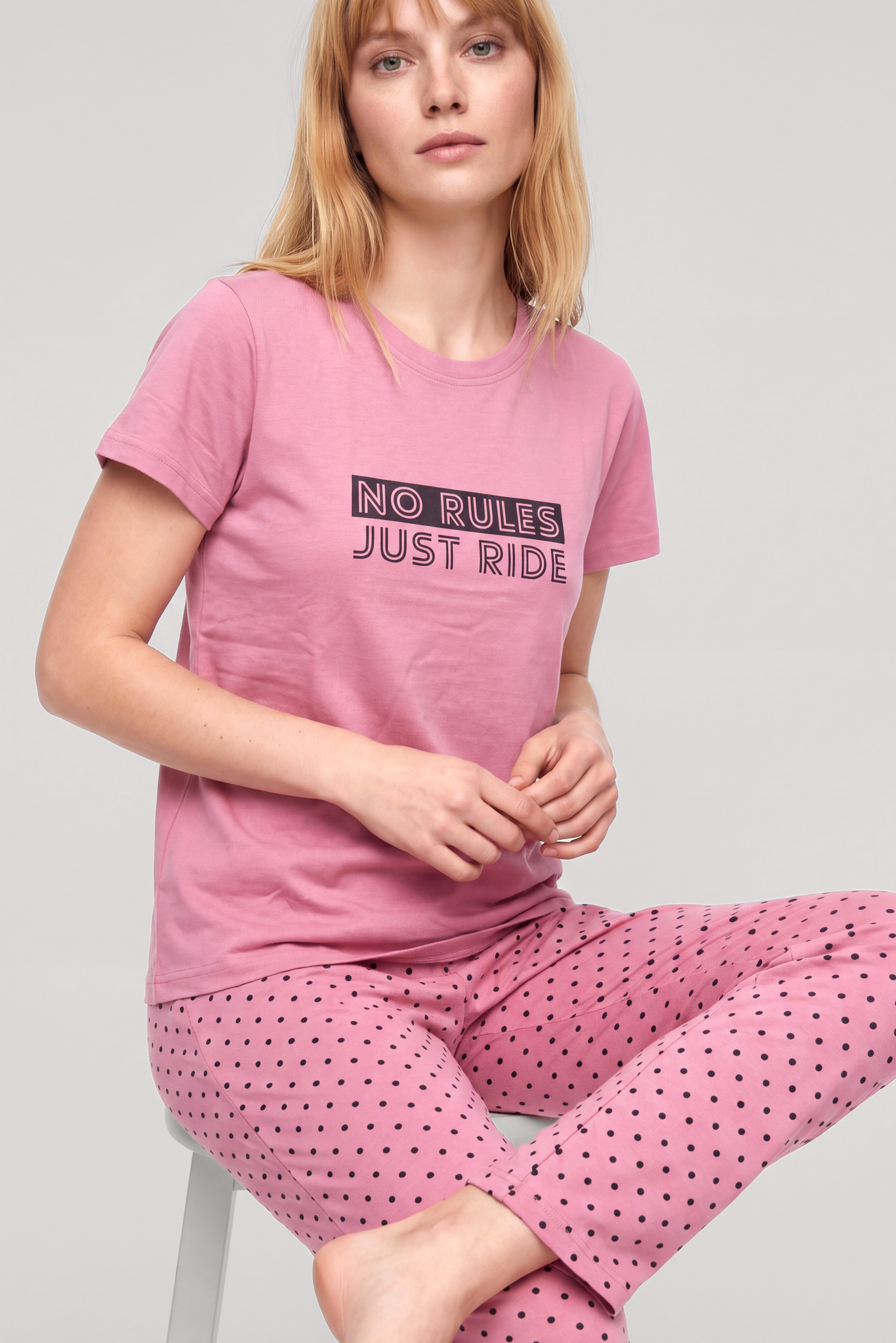 Kadın Kısa Kol Penye Pijama Takım - Somon