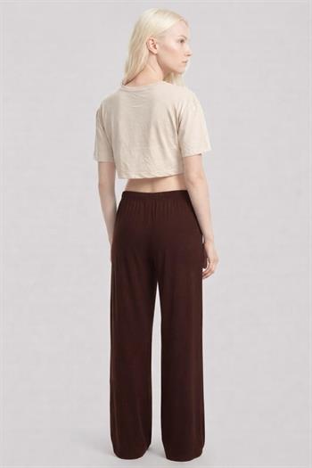 Akbeniz Baskılı Crop T-Shirt Pantolon Takım Kum Kahve