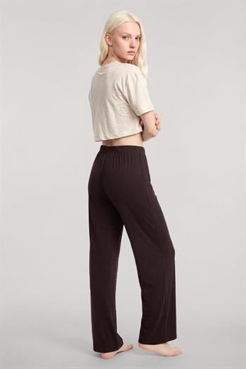 Akbeniz Baskılı Crop T-Shirt Pantolon Takım Kum Kahve