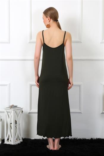 Akbeniz Kadın İp Askılı Haki Uzun Gecelik 901