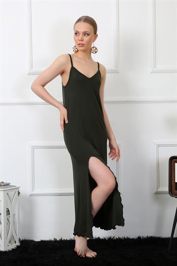 Akbeniz Kadın İp Askılı Haki Uzun Gecelik 901