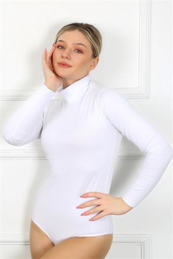 Akbeniz Bayan Uzun Kol  Boğazlı Çıtçıtlı Body 260