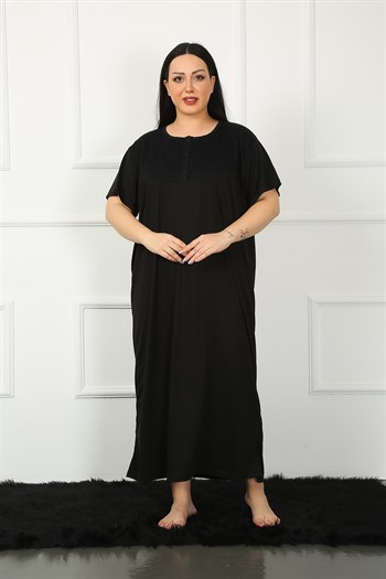 Akbeniz Big Dantelli Kısa Kol Siyah Anne Gecelik 1348