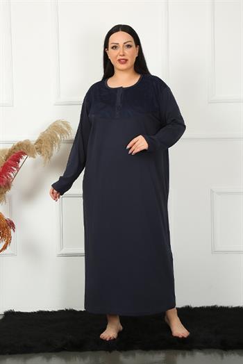 Akbeniz Big Uzun Kol Dantelli Lacivert Anne Gecelik 1355